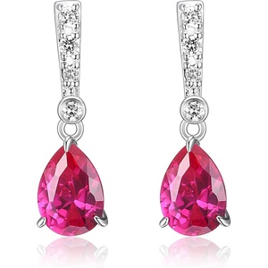 Amazon Essentials Platinum Over Sterling Silver Ruby and 0.1 Carat Total Weight Lab Grown Diamond Pear Linear Tear Drop Earrings