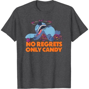 Amazon Essentials Stitch Halloween No Regrets Only Candy T-Shirt(Dark Heather Grey)