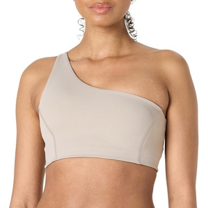 Amazon Essentials Women’s Active FormFlex Buttery Soft Light Support One Shoulder Strappy Back Sports Bra(Taupe)