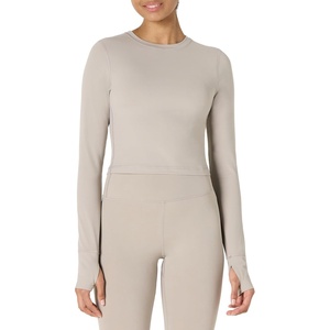 Amazon Essentials Women’s Active FormFlex Buttery Soft Slim Fit Crop Layering Workout Top, Moisture-Wicking(Taupe)