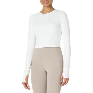 Amazon Essentials Women’s Active FormFlex Buttery Soft Slim Fit Crop Layering Workout Top, Moisture-Wicking(White)