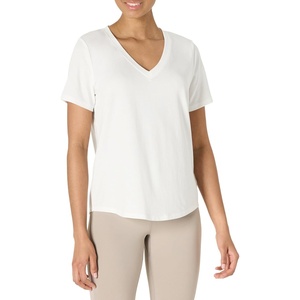 Amazon Essentials Women’s Active Soft Cotton Modal V-Neck Short Sleeve Lightweight Yoga Workout T-Shirt with Curved Hem(White)