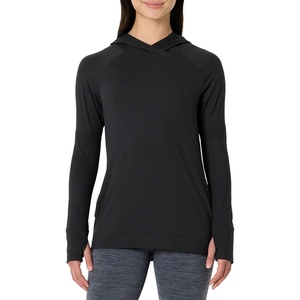 Amazon Essentials Women’s Athletic Soft Performance Lightweight Long Sleeve Pullover Hoodie Workout Top(Space Dye Black)