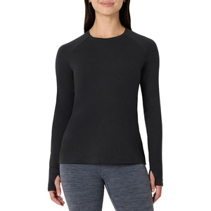 Amazon Essentials Women’s Athletic Soft Performance Lightweight Stretch Long Sleeve Layering Workout Top with Thumbholes(Space Dye Black)