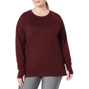 Amazon Essentials Womens Brushed Tech Stretch Long-Sleeve Crewneck Shirt (Available in Plus Size)(Burgundy Space Dye)