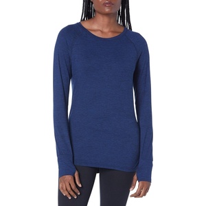 Amazon Essentials Womens Brushed Tech Stretch Long-Sleeve Crewneck Shirt (Available in Plus Size)(Navy Space Dye)