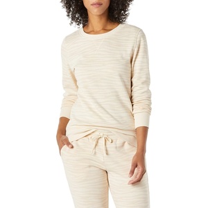 Amazon Essentials Women’s Fleece Crewneck Long Sleeve Pullover Sweatshirt (Available in Plus Size)(Beige Zebra Stripe Print)
