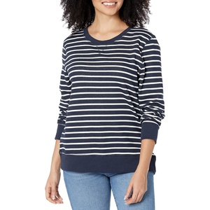 Amazon Essentials Women’s Fleece Crewneck Long Sleeve Pullover Sweatshirt (Available in Plus Size)(Navy White Stripe)