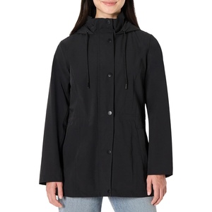 Amazon Essentials Women’s Regular-Fit Lightweight Waterproof Long Hooded Rain Jacket(Black)