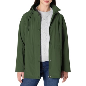 Amazon Essentials Women’s Regular-Fit Lightweight Waterproof Long Hooded Rain Jacket(Dark Green)