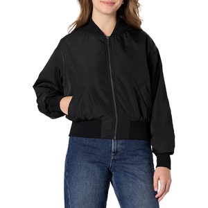 Amazon Essentials Women’s Relaxed-Fit Denim Bomber Jacket(Black)