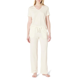 Amazon Essentials Women’s Soft Cotton Modal Short Sleeve T-Shirt and Pant Pajama Set(Ivory)