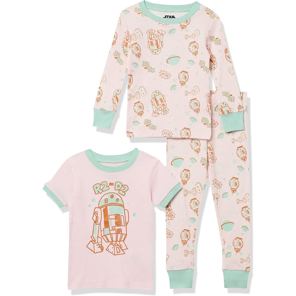 image:imageAmazon Essentials Disney Marvel Star Wars Princess Girls and Toddlers SnugFit Cotton Pajamas Set Pack of 33piece Star Wars Pink R2d2 Set
