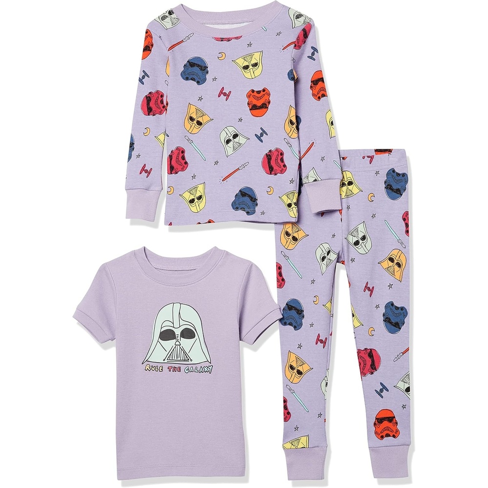 image:imageAmazon Essentials Disney Marvel Star Wars Princess Girls and Toddlers SnugFit Cotton Pajamas Set Pack of 33piece Star Wars Purple Rule the Galaxy Set