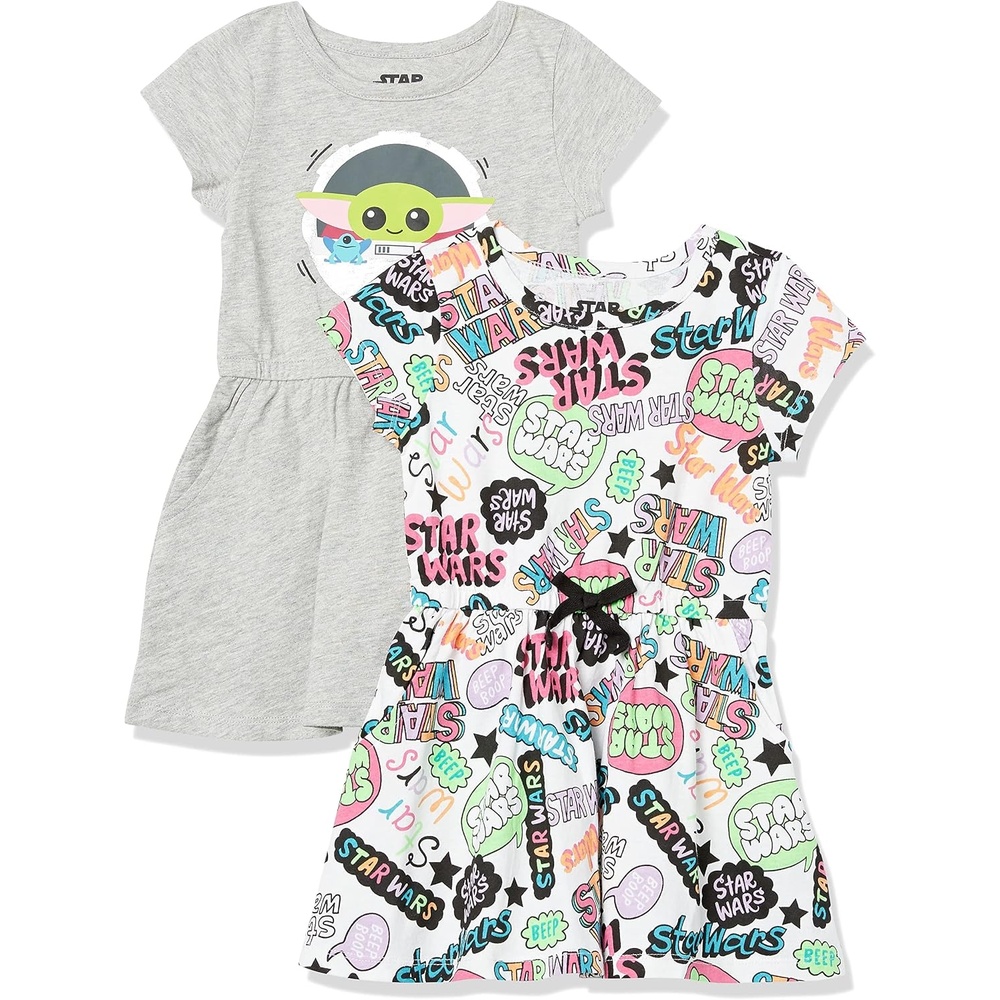image:imageAmazon Essentials girls ShortSleeve Knit Dress2pack Star Wars Neon Doodles