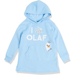 Amazon Essentials Disney | Marvel | Star Wars | Frozen | Princess Girls and Toddlers’ Fleece Long-Sleeve Hooded Dresses(Frozen 2 Olaf)