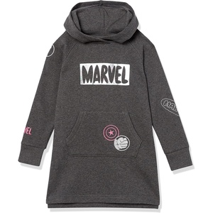 Amazon Essentials Disney | Marvel | Star Wars | Frozen | Princess Girls and Toddlers’ Fleece Long-Sleeve Hooded Dresses(Marvel Patches)