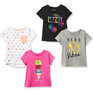 Amazon Essentials Disney | Marvel | Star Wars | Frozen | Princess Girls and Toddlers’ Short-Sleeve T-Shirts Clothing(4-pack Marvel Super Hero)
