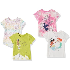 Spotted Zebra Girl’s Disney Star Wars Marvel Frozen Princess Short-Sleeve T-Shirts, 4-Pack Princess Besties, Small