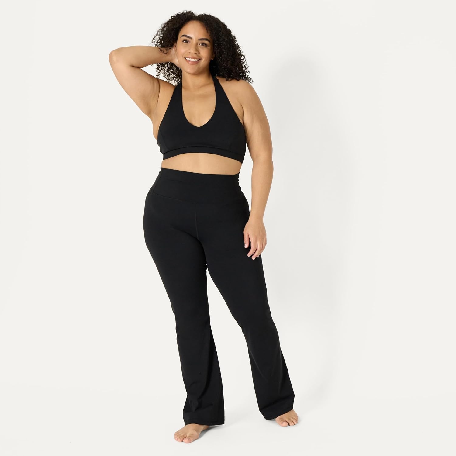 image:imageAmazon Essentials Womens Active FormFlex Buttery Soft Light Support Halter VNeck Sports BraBlack