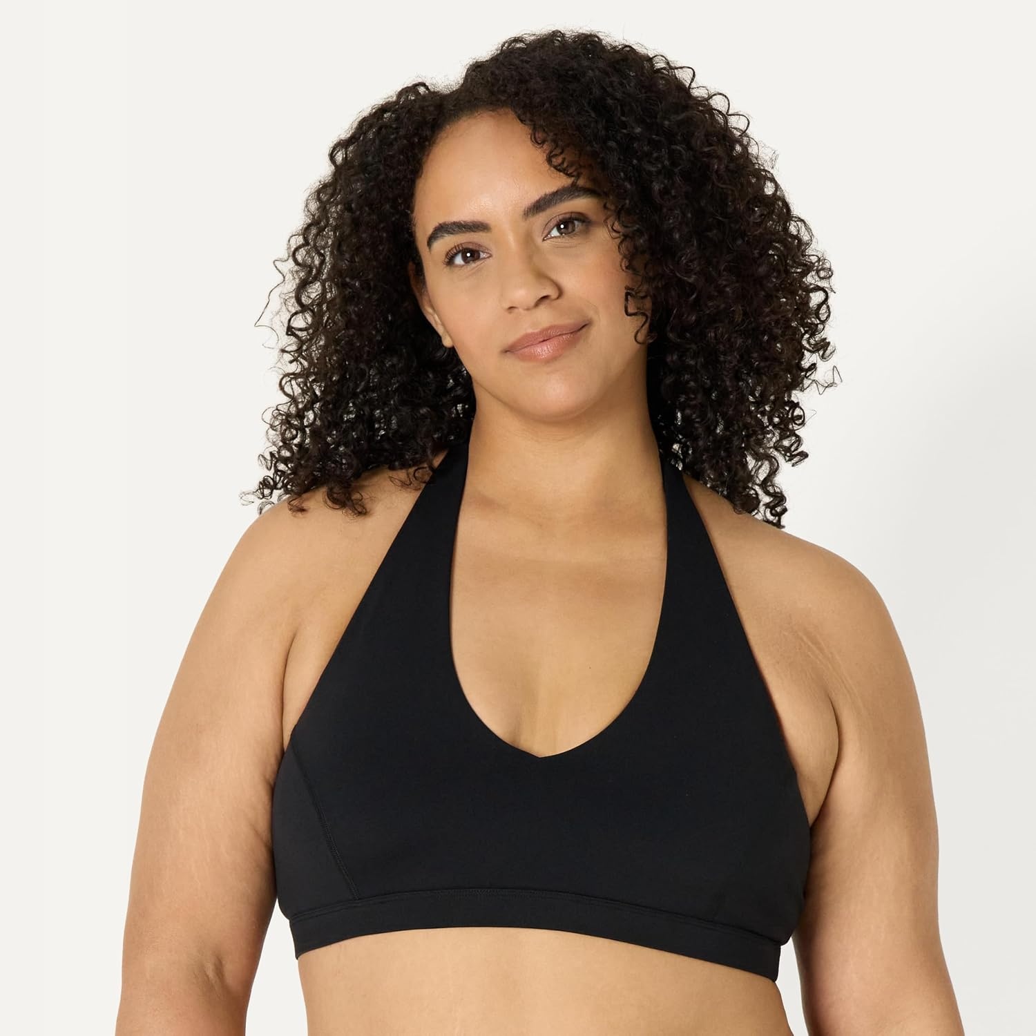 image:imageAmazon Essentials Womens Active FormFlex Buttery Soft Light Support Halter VNeck Sports BraBlack