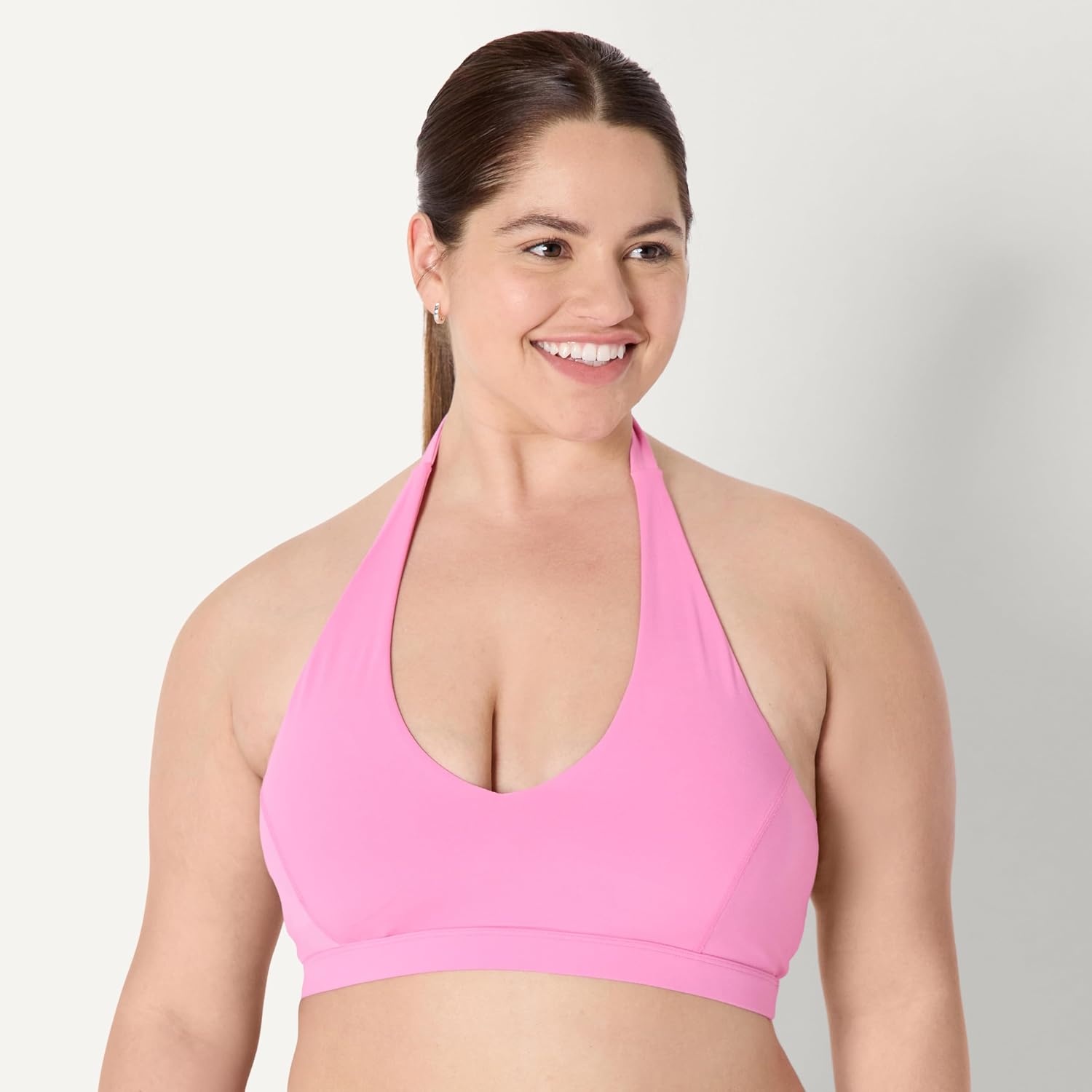 image:imageAmazon Essentials Womens Active FormFlex Buttery Soft Light Support Halter VNeck Sports BraPink