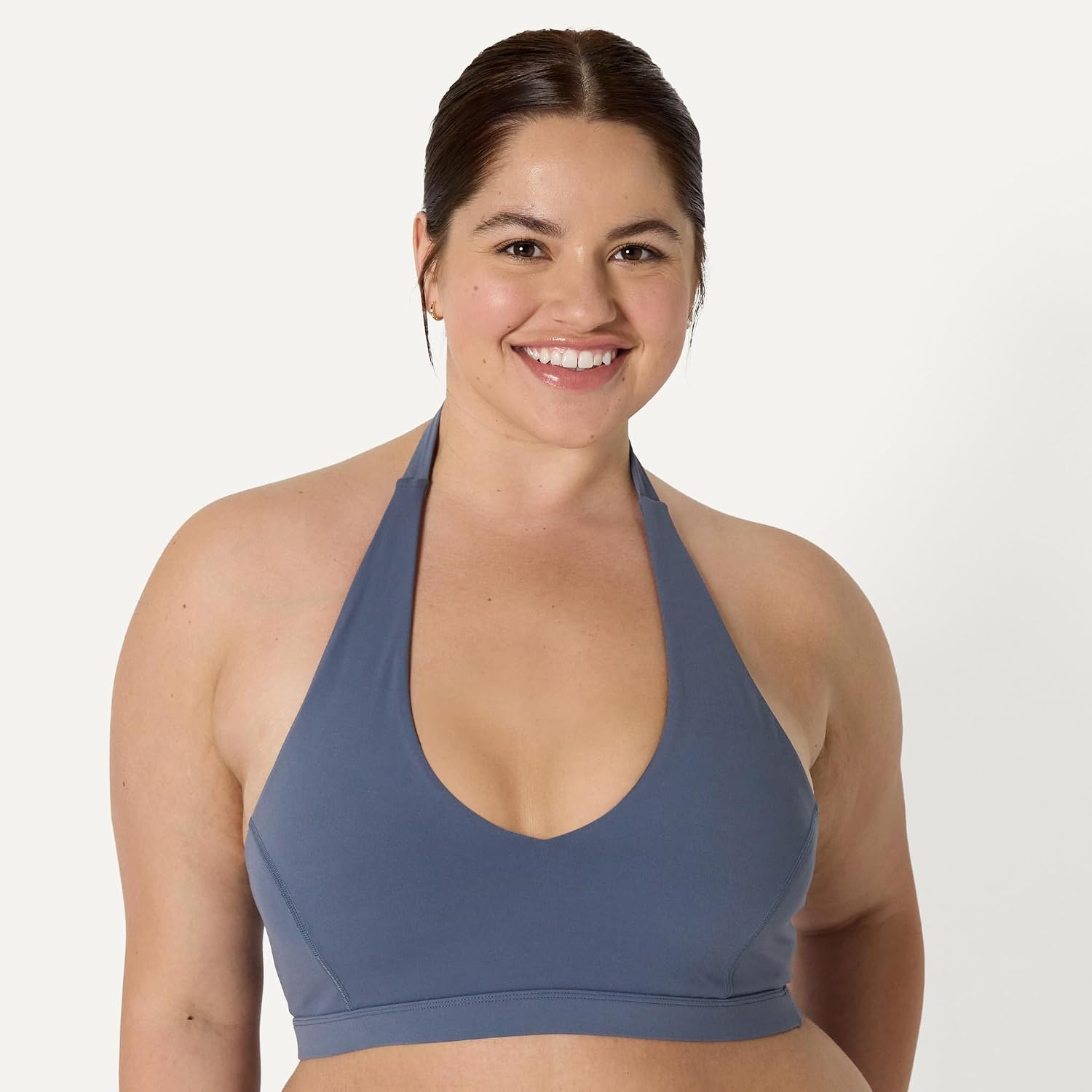 image:imageAmazon Essentials Womens Active FormFlex Buttery Soft Light Support Halter VNeck Sports BraSlate Grey