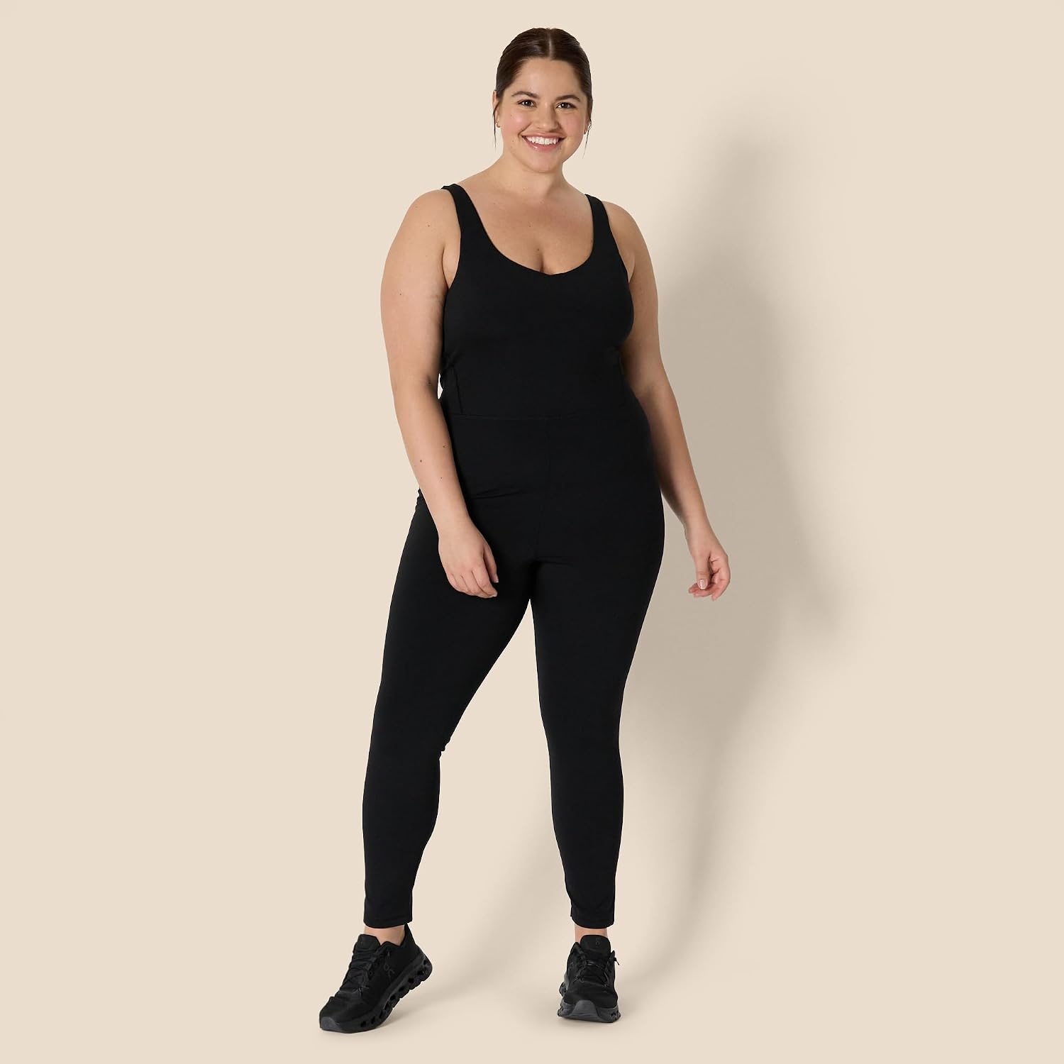 image:imageAmazon Essentials Womens Active Formflex Buttery Soft One Piece Full Length Workout Jumpsuit with BuiltIn BraBlack