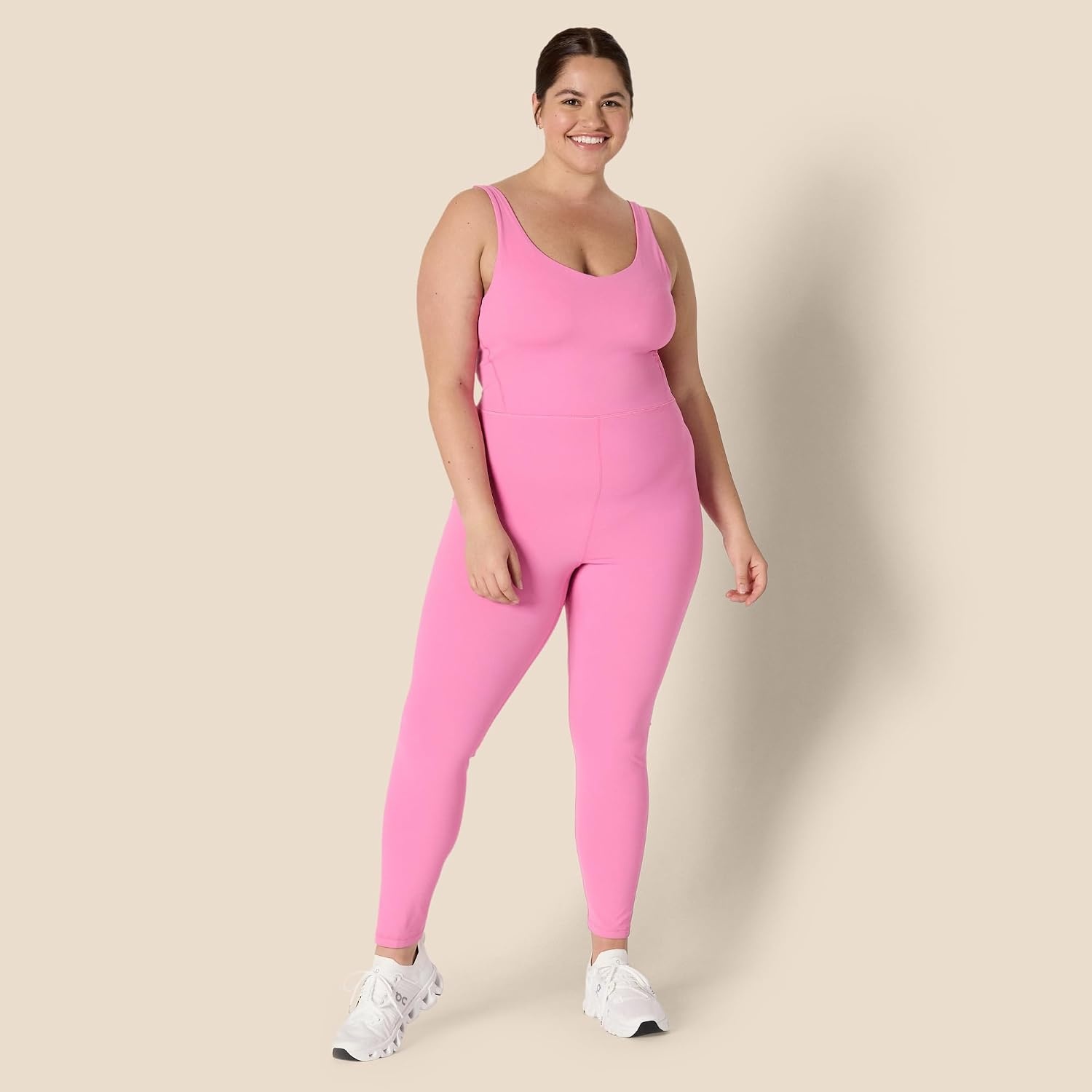 image:imageAmazon Essentials Womens Active Formflex Buttery Soft One Piece Full Length Workout Jumpsuit with BuiltIn BraPink