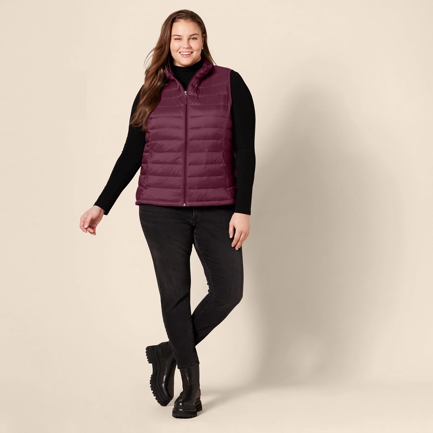 image:imageAmazon Essentials Womens Lightweight WaterResistant Packable Puffer VestBurgundy