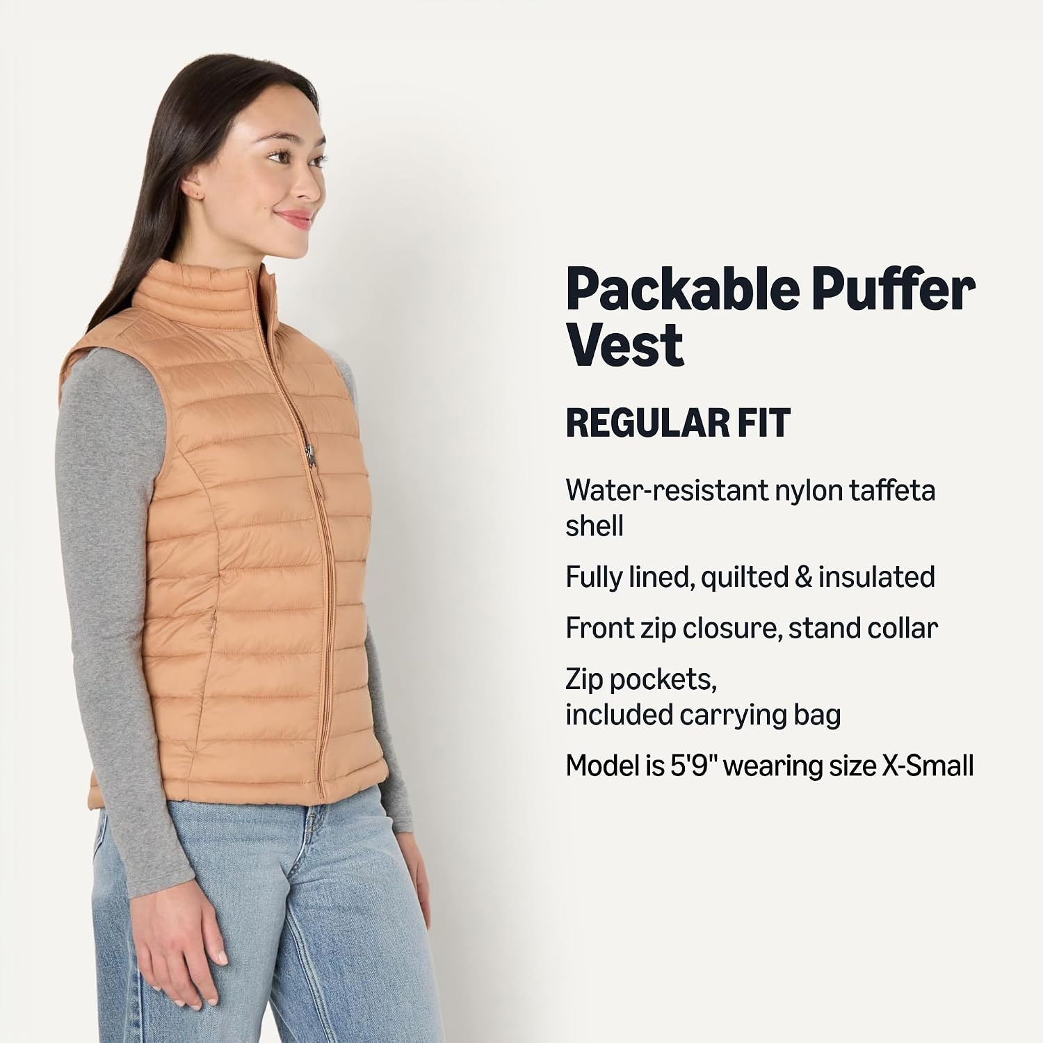 image:imageAmazon Essentials Womens Lightweight WaterResistant Packable Puffer VestLight Brown