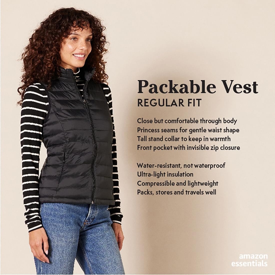 image:imageAmazon Essentials Womens Lightweight WaterResistant Packable Puffer VestLight Camel Leopard Print