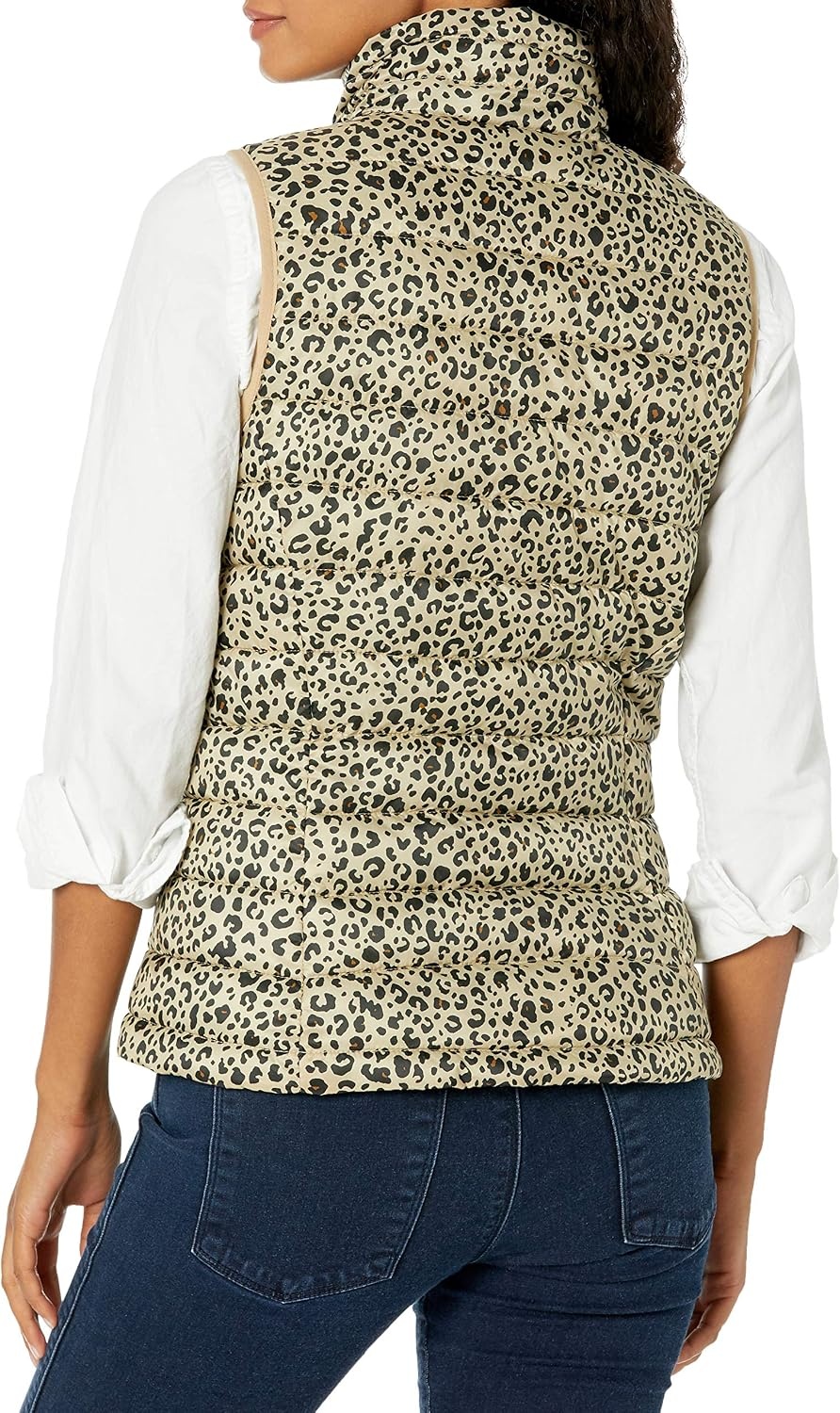image:imageAmazon Essentials Womens Lightweight WaterResistant Packable Puffer VestLight Camel Leopard Print
