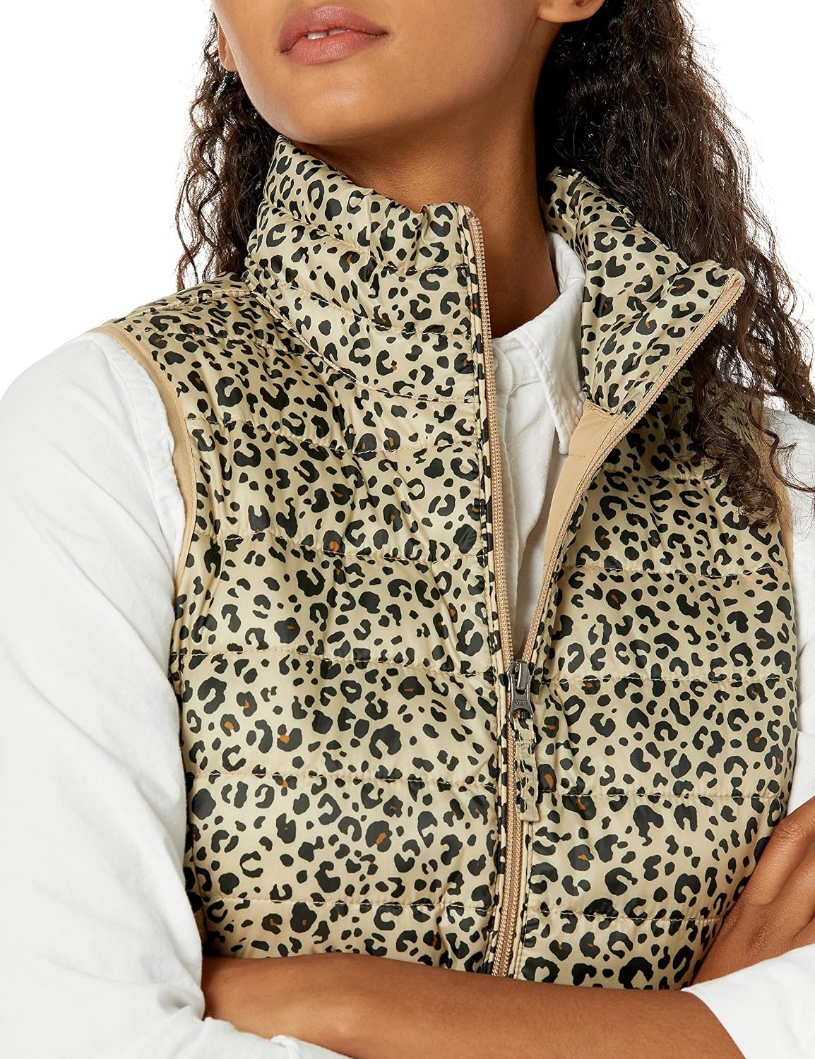 image:imageAmazon Essentials Womens Lightweight WaterResistant Packable Puffer VestLight Camel Leopard Print