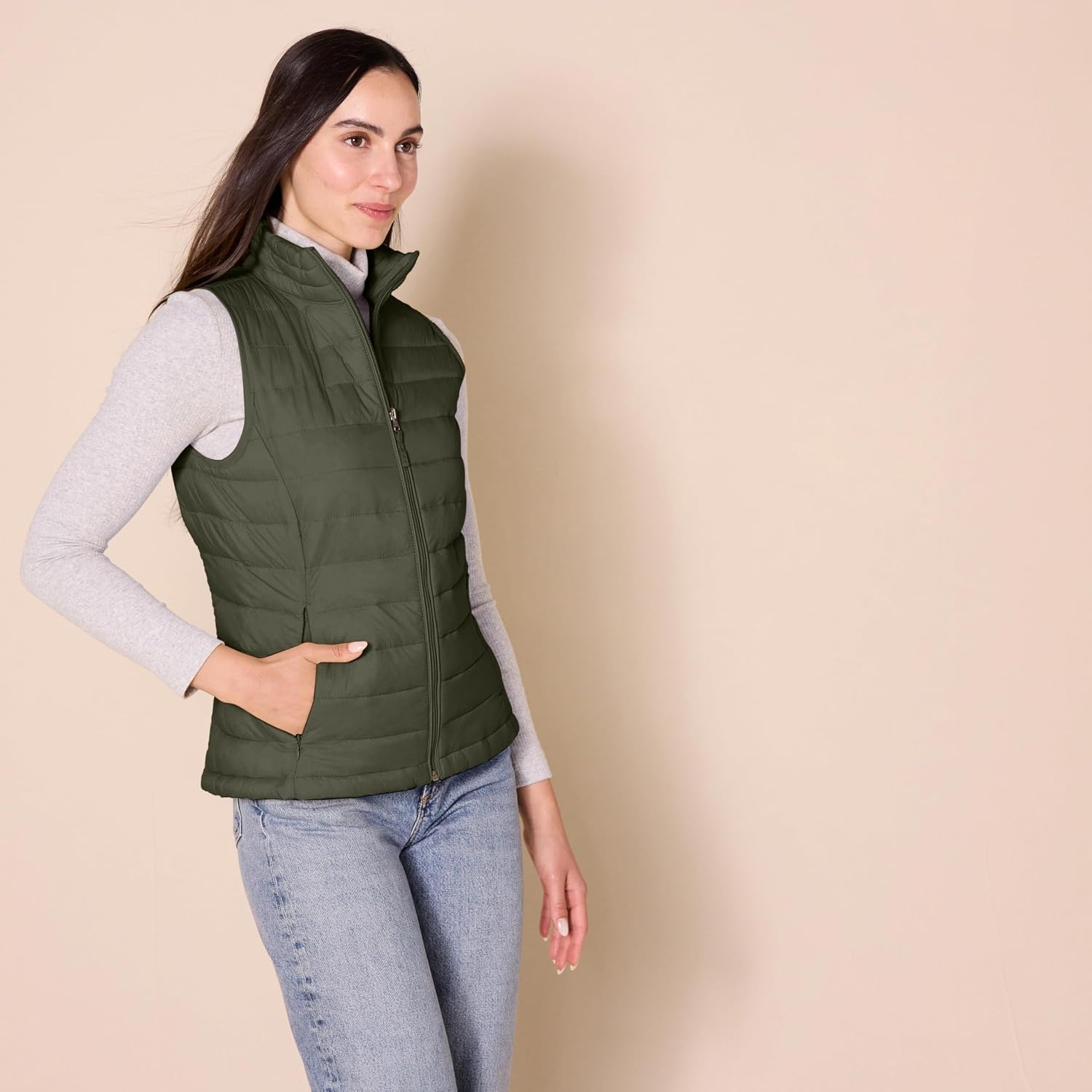 image:imageAmazon Essentials Womens Lightweight WaterResistant Packable Puffer VestOlive