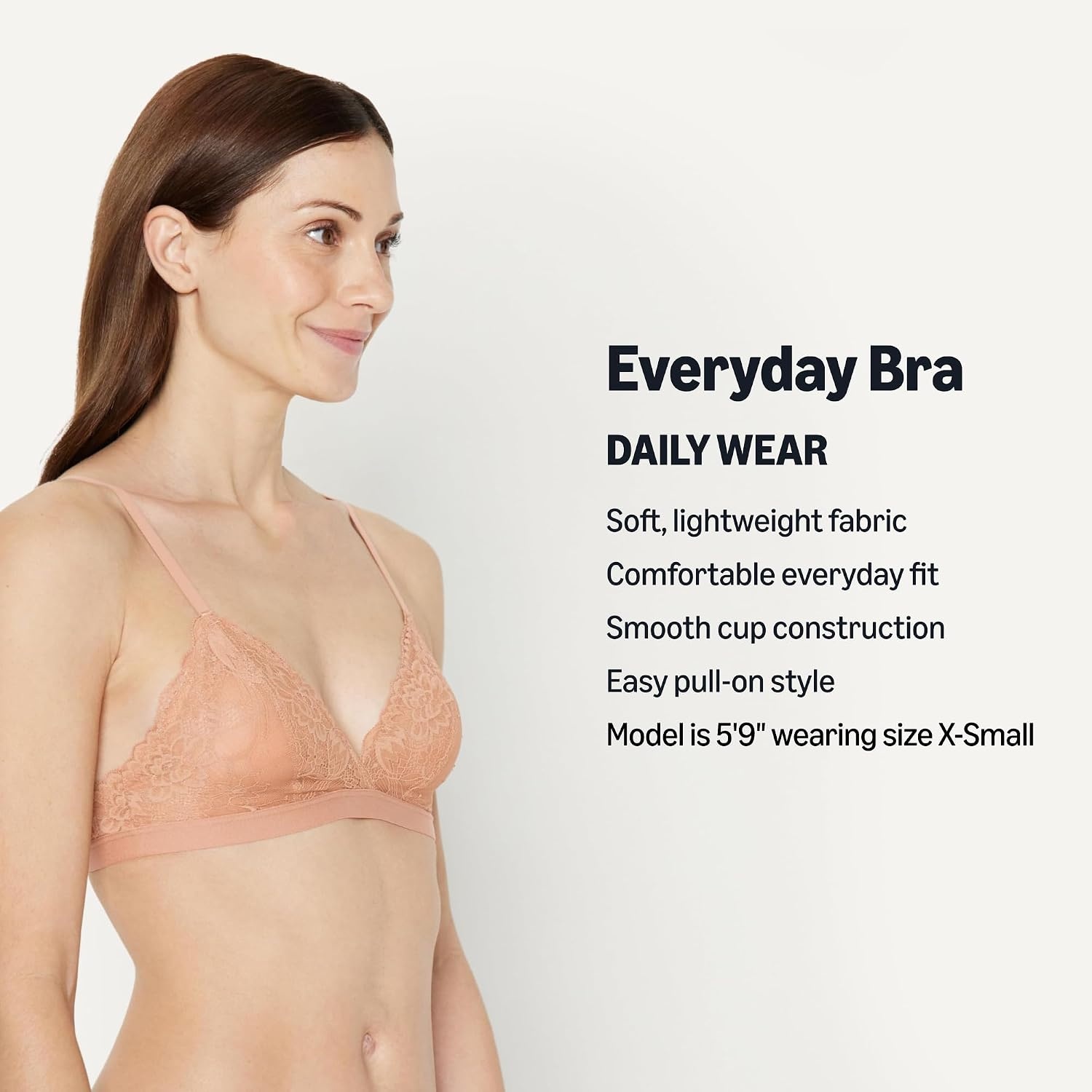 image:imageAmazon Essentials Womens Stretch Galloon Lace Unlined Triangle Bra Wireless Pack of 2White Washed Bronze