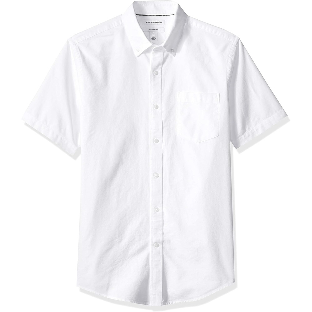 image:imageAmazon Essentials Mens ShortSleeve Oxford Shirt with Pocket White Large