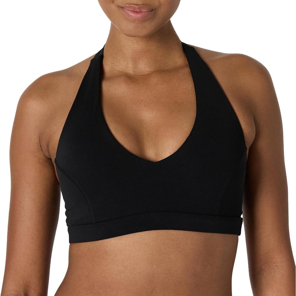 image:imageAmazon Essentials Womens Active FormFlex Buttery Soft Light Support Halter VNeck Sports BraBlack