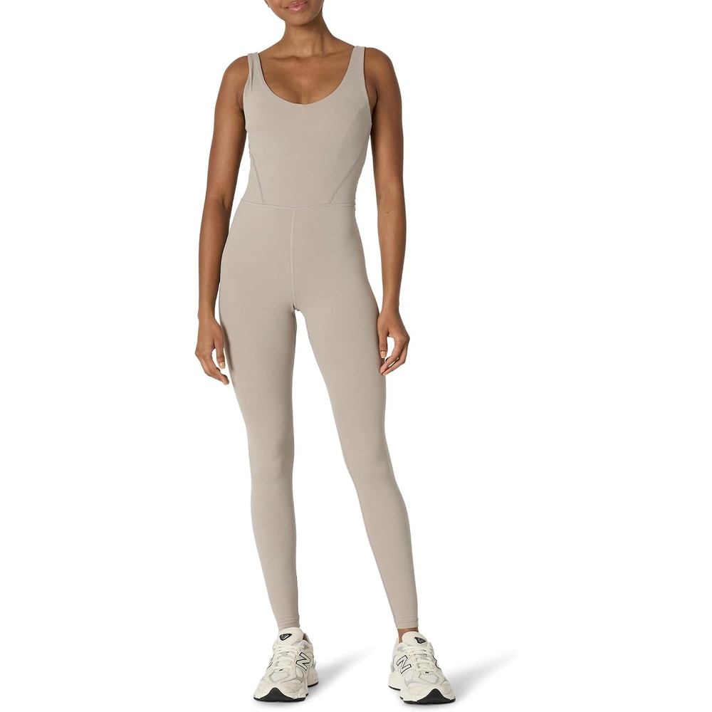 image:imageAmazon Essentials Womens Active Formflex Buttery Soft One Piece Full Length Workout Jumpsuit with BuiltIn BraTaupe