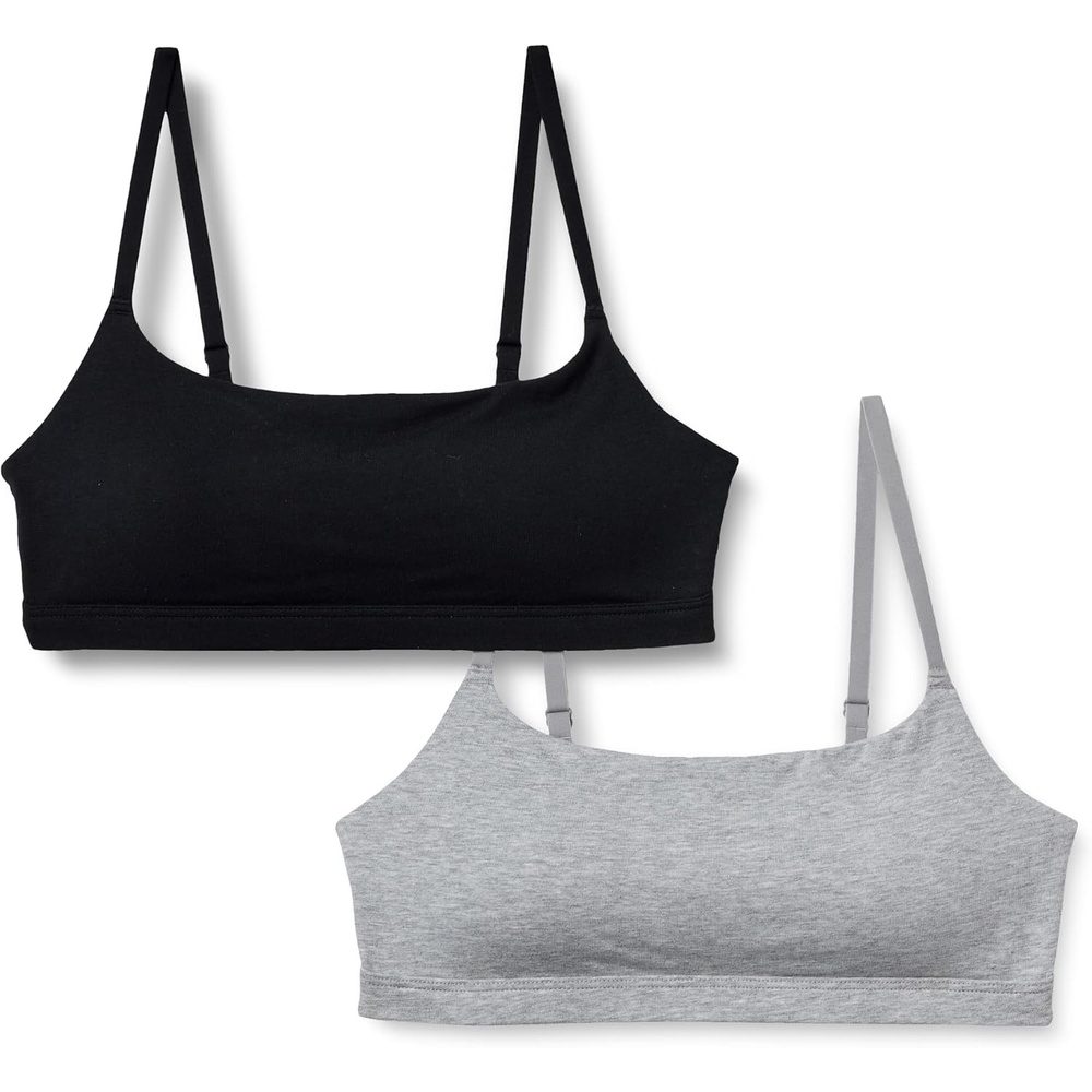 image:imageAmazon Essentials Womens Cotton Jersey Scoop Bralette Pack of 2Black Medium Grey Heather