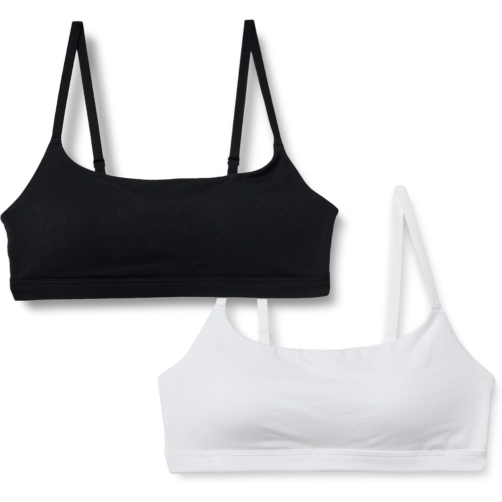 image:imageAmazon Essentials Womens Cotton Jersey Scoop Bralette Pack of 2Black White