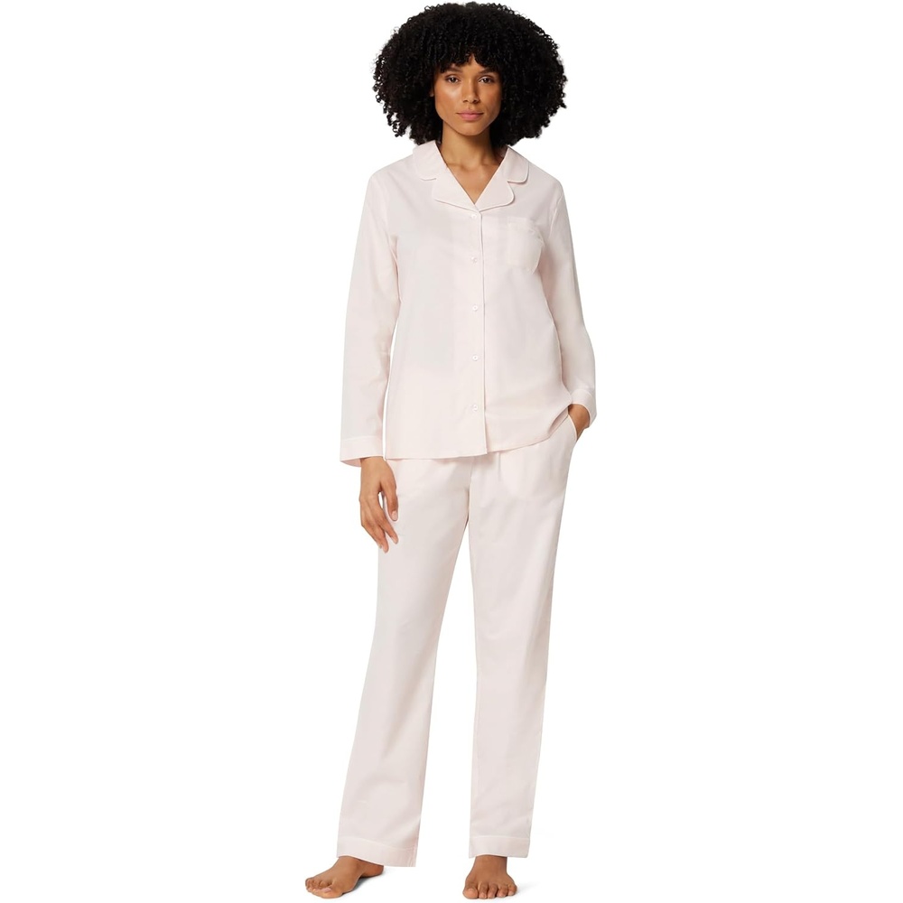 image:imageAmazon Essentials Womens Cotton Stretch Poplin Pajama Set Short Sleeve ButtonDown with ShortsPale Pink