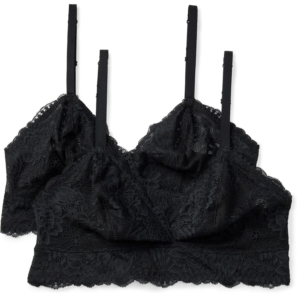 image:imageAmazon Essentials Womens Stretch Galloon Lace Unlined Triangle Bra Wireless Pack of 2Black