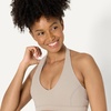 Amazon Essentials Women’s Active FormFlex Buttery Soft Light Support Halter V-Neck Sports Bra(Taupe)