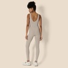 Amazon Essentials Women’s Active Formflex Buttery Soft One Piece Full Length Workout Jumpsuit with Built-In Bra(Taupe)