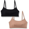 Amazon Essentials Women’s Cotton Jersey Scoop Bralette, Pack of 2(Black / Washed Bronze)