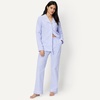 Amazon Essentials Women’s Cotton Stretch Poplin Pajama Set, Short Sleeve Button-Down with Shorts(Blue Pinstripe)
