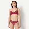 Amazon Essentials Women’s Stretch Galloon Lace Unlined Triangle Bra, Wireless, Pack of 2(Soft Petal / Burgundy)
