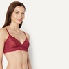 Amazon Essentials Women’s Stretch Galloon Lace Unlined Triangle Bra, Wireless, Pack of 2(Soft Petal / Burgundy)