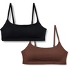 Amazon Essentials Women’s Cotton Jersey Scoop Bralette, Pack of 2(Black / Rich Hazel)